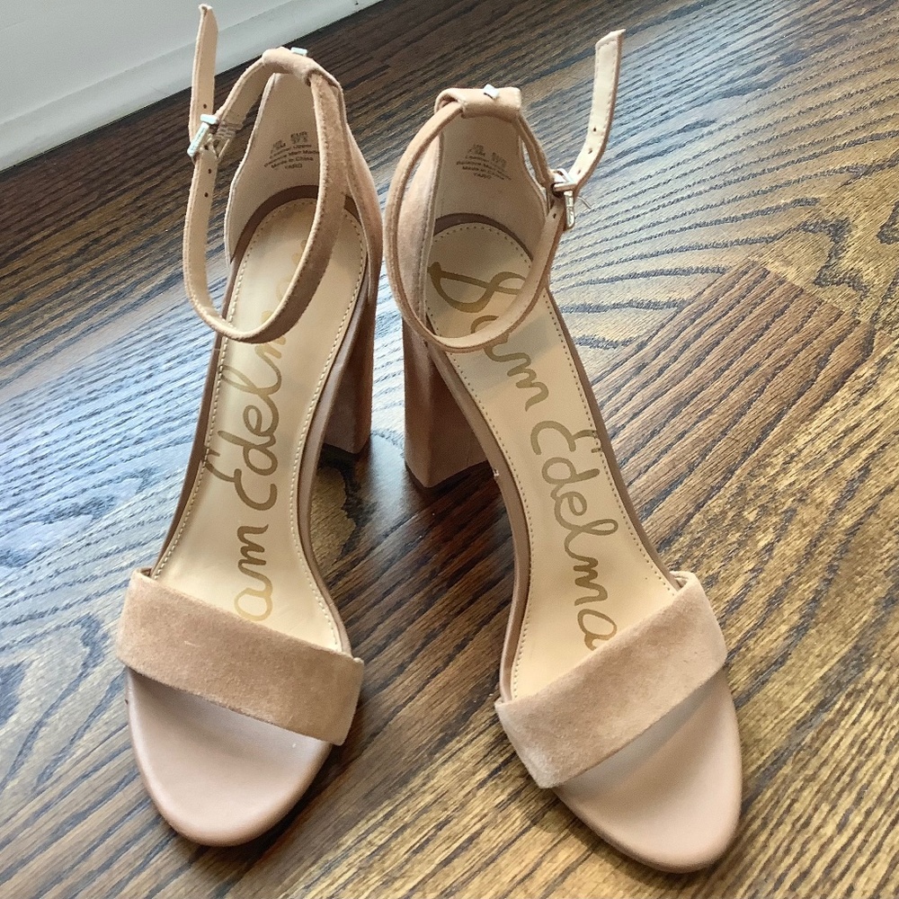 SAM EDELMAN Yaro Block Heel Tan Suede Strappy Sandals Size 7.5